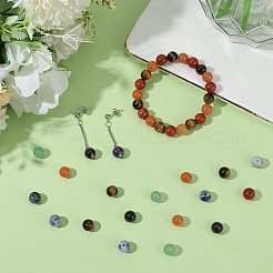 2 Strands Chakra Theme Natural Red Rainbow Jasper & Yellow Aventurine & Tiger Eye & Green Aventurine & Blue Spot Stone & Lapis Lazuli & Amethyst Beads Strands&nbsp;G-SP0001-23