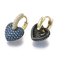 Brass Micro Pave Clear Cubic Zirconia Dangle Huggie Hoop Earrings&nbsp;KK-R137-018-NF