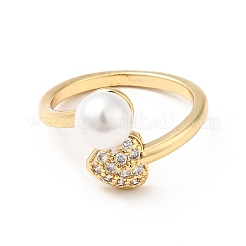 Clear Cubic Zirconia Heart Open Cuff Ring with Acrylic Pearl&nbsp;KK-E060-21G