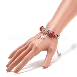 Alloy Heart Padlock and Skeleton Key Charm European Bracelet with Snake Chains&nbsp;BJEW-JB08043