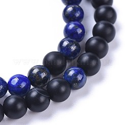 Natural Black Agate(Dyed) Bead and Natural Lapis Lazuli(Dyed) Bead Stretch Bracelet Sets&nbsp;BJEW-JB04297-03