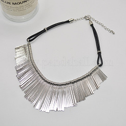 Alloy Long Tassel Bib Black Waxed Cord Necklaces&nbsp;FS-WGA960C-01
