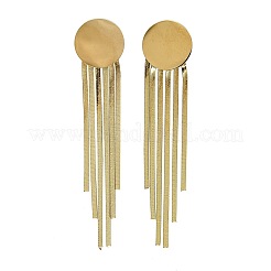 304 Stainless Steel Flat Round Tassel Stud Earrings&nbsp;EJEW-Q040-04G