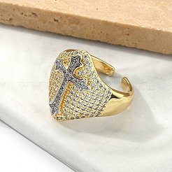 Brass Micro Pave Clear Cubic Zirconia Cuff Rings for Women&nbsp;RJEW-U041-05G