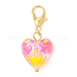 Handmade Glass Enamel Beads Heart Pendant Decorations&nbsp;HJEW-JM03591-01