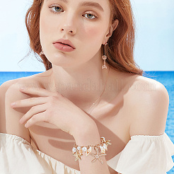 3Pcs Natural Conch Shell & Alloy Starfish & CCB Plastic Pearl Charm Bracelet&nbsp;BJEW-PH0004-35