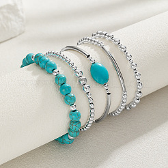 5Pcs 5 Styles Resin Imitation Turquoise & CCB Round Stretch Bracelets for Women&nbsp;FS-WGBACA3-01