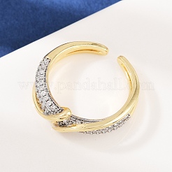 Brass Micro Pave Cubic Zirconia Adjustable Cuff Rings for Women&nbsp;RJEW-C140-13G