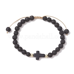 2Pcs 2 Styles 6mm Round Natural Lava Rock & Shell Pearl Braided Bead Bracelets&nbsp;BJEW-JB10322