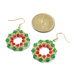 Glass Beaded Christmas Wreath Dangle Earrings&nbsp;EJEW-MZ00063