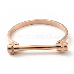 304 Stainless Steel D Shape Bar Screw Bangle&nbsp;BJEW-G636-05A-RG
