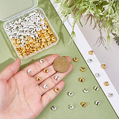 200Pcs 2 Colors Textured Brass Crimp Beads Covers&nbsp;KK-ME0003-43