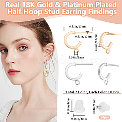 20Pcs 2 Colors Brass Stud Earring Findings with 20Pcs Plastic Ear Nuts&nbsp;FIND-BBC0002-13