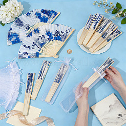 18Pcs Bamboo with Cloth Folding Fan&nbsp;AJEW-OC0014-42B