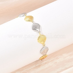 Shell Shape Brass Link Chain Bracelets for Women&nbsp;BJEW-K248-07C-GP