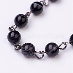 Handmade Dyed Natural Striped Agate/Banded Agate Beaded Chains&nbsp;AJEW-JB00270-02