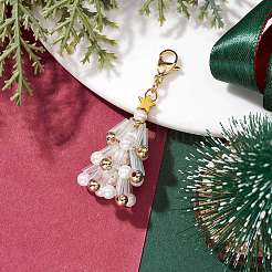 Christmas Tree Glass & Shell Pearl Pendant Decorations&nbsp;HJEW-TA00182-02