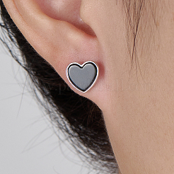 S925 Silver Black Agate Heart-shaped Sweet Fashion Earrings&nbsp;AK6007