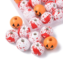 40Pcs 4 Colors Halloween Theme Printed Natural Wooden Beads&nbsp;WOOD-FS0001-03