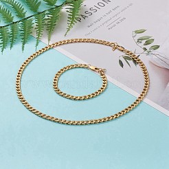 Men's PVD Vacuum Plating 304 Stainless Steel Cuban Chains Bracelets and Necklaces Jewelry Sets&nbsp;SJEW-JS01157