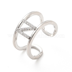 Clear Cubic Zirconia Initial Letter Open Cuff Ring&nbsp;RJEW-A012-01P-N