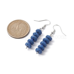 7 Pairs 7 Colors Natural Dyed Lava Rock Disc Beaded Dangle Earrings&nbsp;EJEW-JE05618