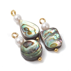 Natural Paua Shell & Round White Shell Pearl Pendants&nbsp;PALLOY-JF05230