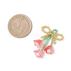 Glass Seed Beaded Bowknot with Flower Pendants&nbsp;PALLOY-MZ01129-01