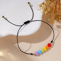 Gemstone Rainbow Heart Beaded Black Cord Adjustable Bracelet for Women&nbsp;YA9246-2