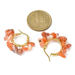 Natural Red Agate Chips Braided Hoop Earrings&nbsp;EJEW-JE04940-18