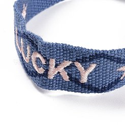 Word Lucky Polycotton(Polyester Cotton) Braided Bracelet with Tassel Charm&nbsp;LS-BJEW-F429-08