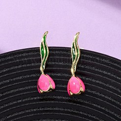 Brass Enamel Stud Earrings&nbsp;EJEW-F390-02G-02