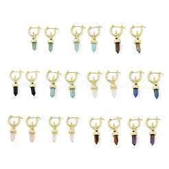 Natural Mixed Stone Hoop Earrings&nbsp;EJEW-P306-01G