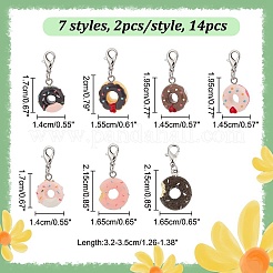 14Pcs 7 Style Donut Opaque Resin Imitation Food Pendant Stitch Markers&nbsp;HJEW-AB00712