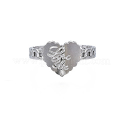 Non-Tarnish 304 Stainless Steel Heart with Word Love You Open Cuff Ring for Women&nbsp;LS-RJEW-S405-261P