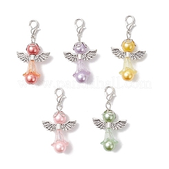 5Pcs Glass Pearl & Acrylic Angel Pendant Decorations&nbsp;HJEW-JM04514