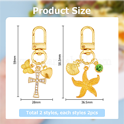 4Pcs 2 Styles Starfish & Cross Alloy Pendant Decoration&nbsp;HJEW-HS00001