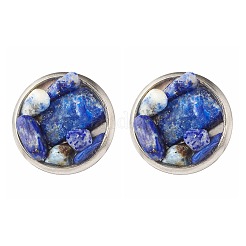 Flat Round with Mixed Gemstone Chip Beads Stud Earrings for Girl Women&nbsp;EJEW-JE04669