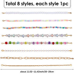 8Pcs 8 Styles Acrylic Beads & Aluminum Cable Chains & 304 Stainless Steel Baseball Cap Chain&nbsp;HJEW-SC0002-47