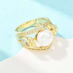 Brass Micro Pave Cubic Zirconia Finger Rings for Women&nbsp;RJEW-D340-02G-07