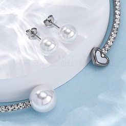 Round Plastic Imitation Pearl Stud Earrings & Rhinestone Cuff Choker Necklaces Sets&nbsp;SJEW-U003-11P