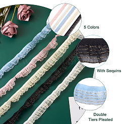 25 Yards 5 Colors Double Tiers Pleated Chiffon Polyester Ribbons&nbsp;ORIB-CW0001-01