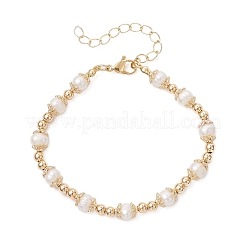 Natural Cultured Freshwater Pearl & Brass Beaded Bracelets for Women&nbsp;BJEW-JB13015-01