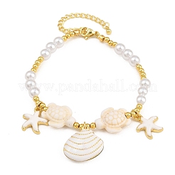 Ocean Brass Enamel Starfish Shell Shape Charm Bracelets for Women&nbsp;LS-KK-CBA68DA-16G-02