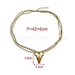 Brass Cattle Head Pendant 304 Stainless Steel Chain 3-Strand Necklaces for Women&nbsp;WG2675A-01