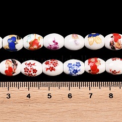 Floral Printed Porcelain Beads Strands&nbsp;PORC-L005-A-M