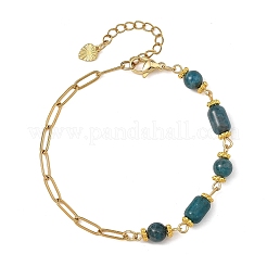 Natural Mixed Stone Round Column Beaded Chain Bracelets with 304 Stainless Steel Paperclip Chains&nbsp;BJEW-JB14298