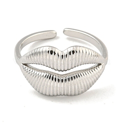 Non-Tarnish 304 Stainless Steel Lip Open Cuff Ring for Women&nbsp;RJEW-A043-20P