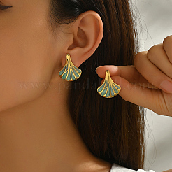 Stainless Steel Enamel Fan Stud Earrings&nbsp;IT3837-1