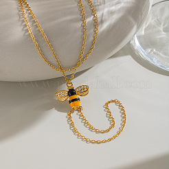 304 Stainless Steel Enamel Yellow Bee Double Layer Hand Chain Ring Bracelets for Women&nbsp;PB5833